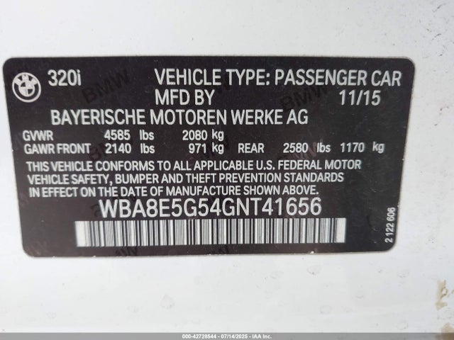 WBA8E5G54GNT41656 BMW 320i