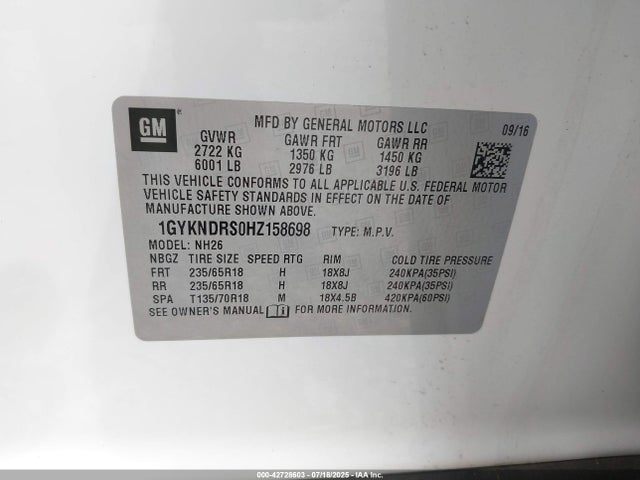 2017 CADILLAC XT5 1GYKNDRS0HZ158698 Photo 8