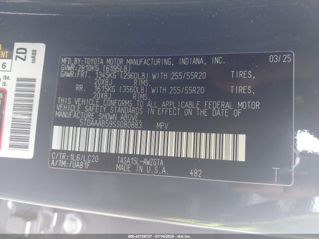 5TDAAAB59SS080883 Toyota Grand Highlander Limited