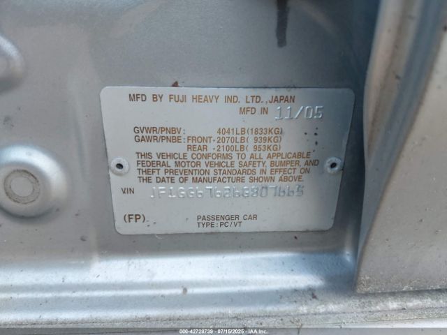 2006 SUBARU IMPREZA JF1GG67626G807665 Photo 8
