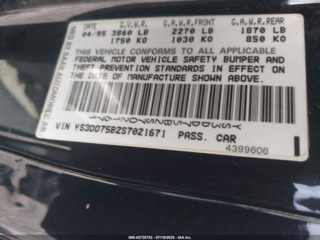 1995 SAAB 900 YS3DD75B2S7021671 Photo 8