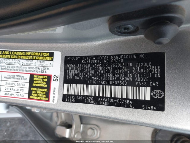 4T1G11AK5LU507583 Toyota a25a-fks