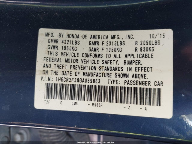 1HGCR2F59GA059863 Honda k24w1