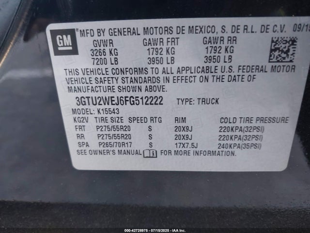 3GTU2WEJ6FG512222 GMC l86 - vvt, afm, e85 max, aluminum
