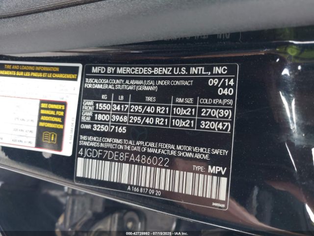 2015 MERCEDES-BENZ GL 550 4JGDF7DE8FA486022 Photo 8