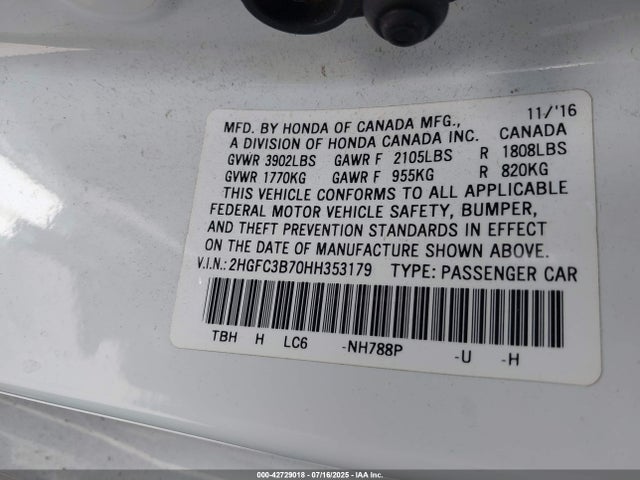 2HGFC3B70HH353179 Honda l15b7
