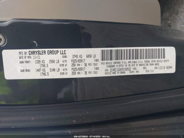 2012 CHRYSLER TOWN & COUNTRY 2C4RC1GG0CR199522 Photo 8