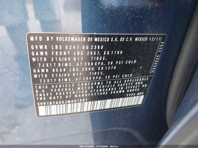3VV1B7AX5JM091561 Volkswagen Tiguan