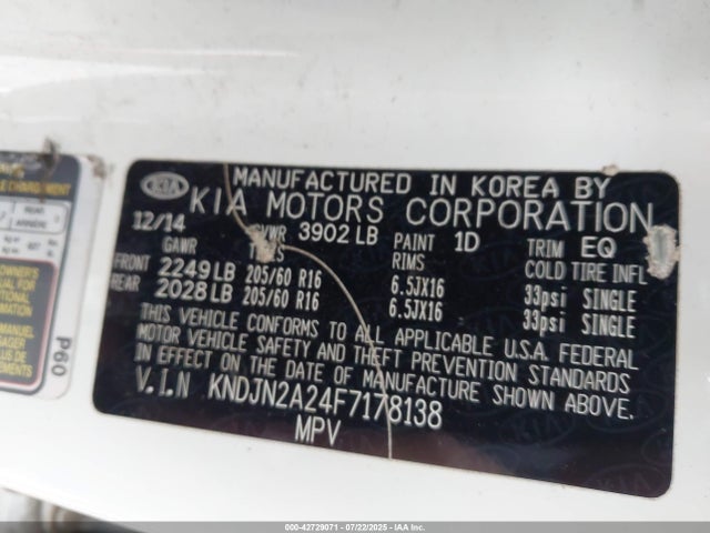 KIA dohc gdi gamma 2015 KNDJN2A24F7178138 Image 9