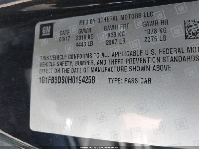 2017 CHEVROLET CAMARO 1G1FB3DS0H0194258 Photo 8