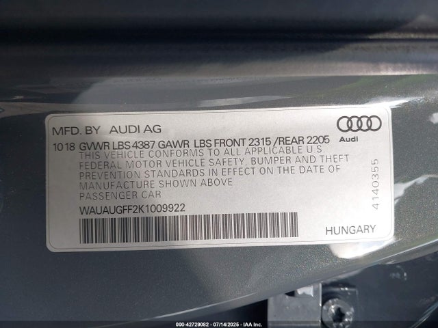 2019 AUDI A3 WAUAUGFF2K1009922 Photo 8