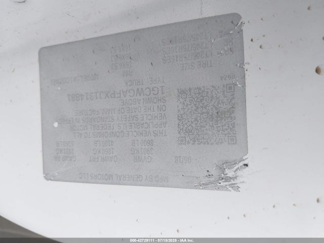 1GCWGAFPXJ1314881 Chevrolet lv1 - sidi, vvt, e85 max, iron