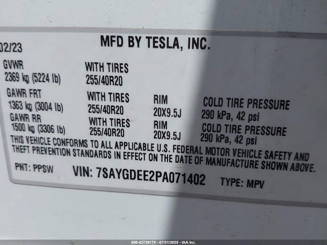 Tesla Model Y 2023 7SAYGDEE2PA071402 Image 9