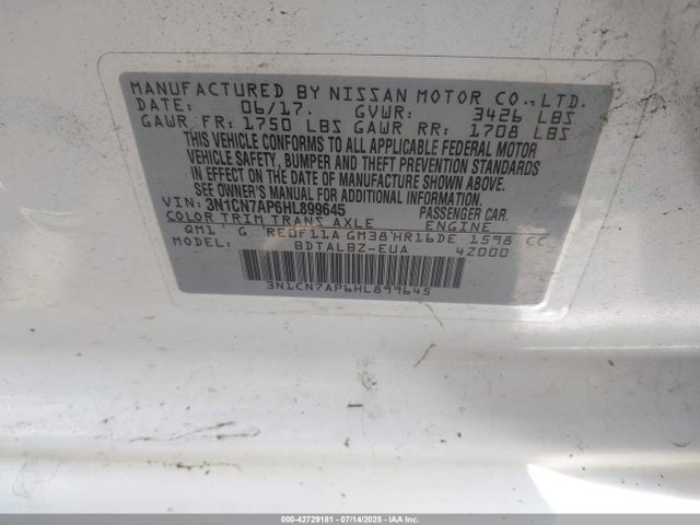 3N1CN7AP6HL899645 Nissan Versa