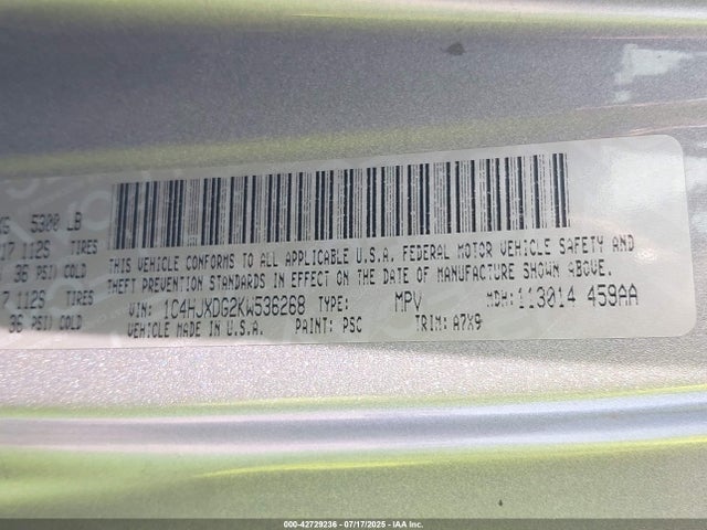 1C4HJXDG2KW536268 Jeep 2019