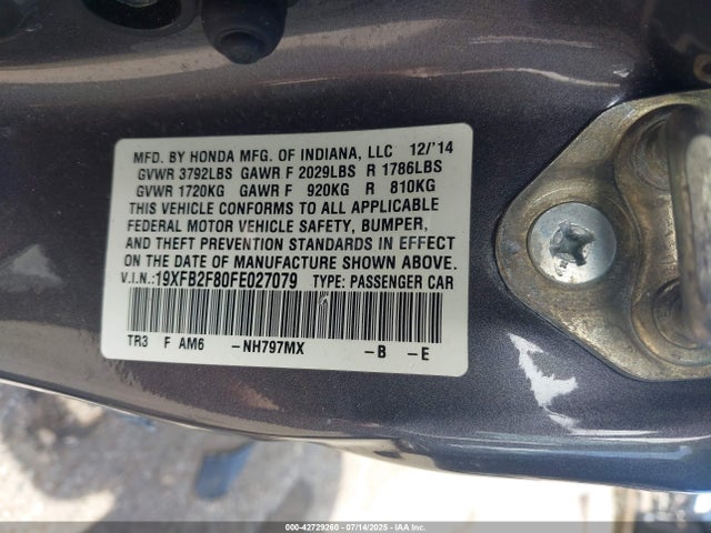Honda r18z1 2015 19XFB2F80FE027079 Image 9
