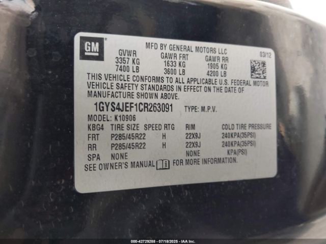 2012 CADILLAC ESCALADE ESV 1GYS4JEF1CR263091 Photo 8