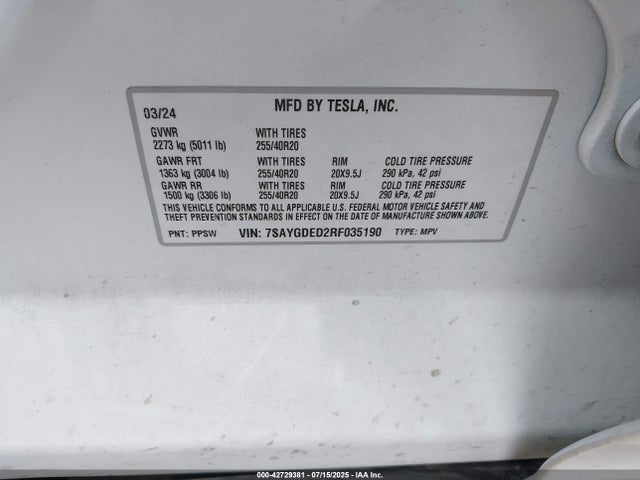 2024 TESLA MODEL Y 7SAYGDED2RF035190 Photo 8