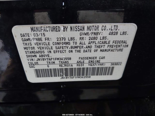 Infiniti Q50 2015 JN1BV7AP1FM342558 Image 9
