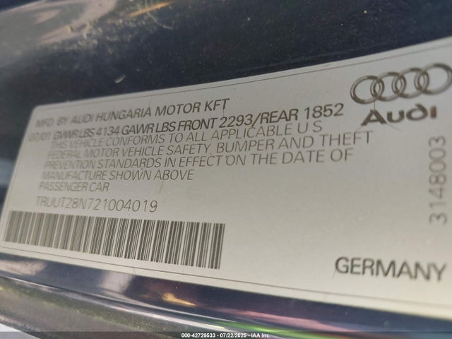 2002 AUDI TT TRUUT28N721004019 Photo 8