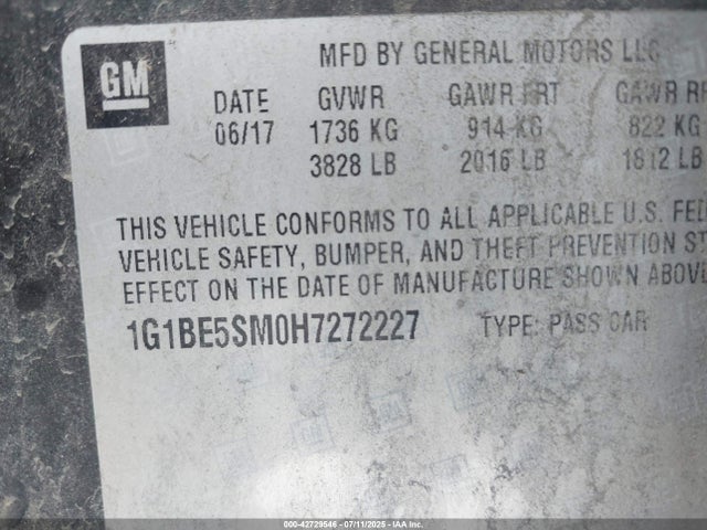 1G1BE5SM0H7272227 Chevrolet le2 -di: direct injection, vvt: variable valve timing, gen, alum