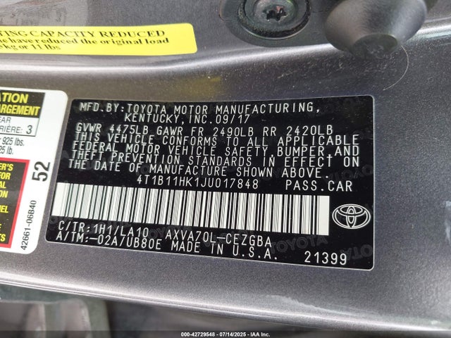 4T1B11HK1JU017848 Toyota a25a-fks