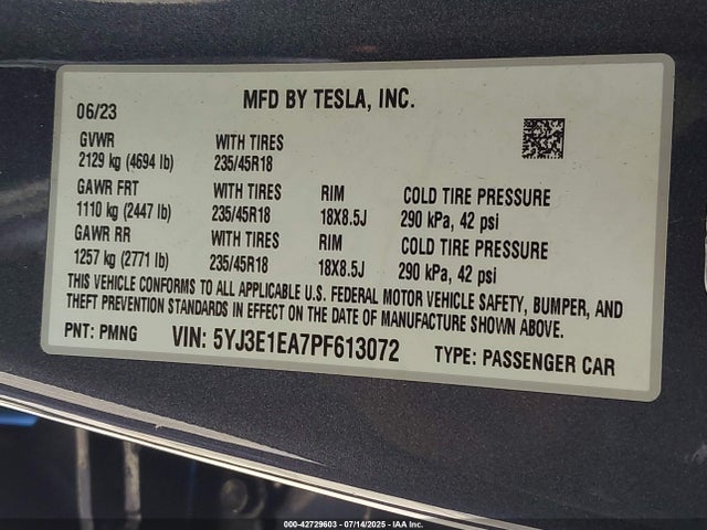 2023 TESLA MODEL 3 5YJ3E1EA7PF613072 Photo 8