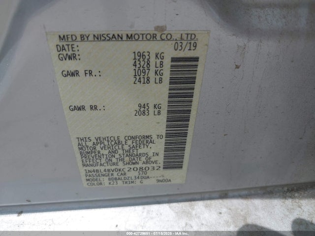 Nissan 2019 2019 1N4BL4BV0KC208032 Image 9