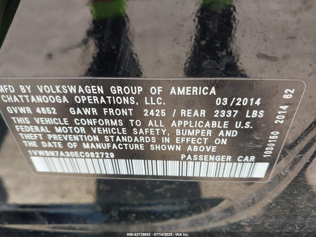 Volkswagen Passat 2014 1VWBN7A30EC082729 Image 9