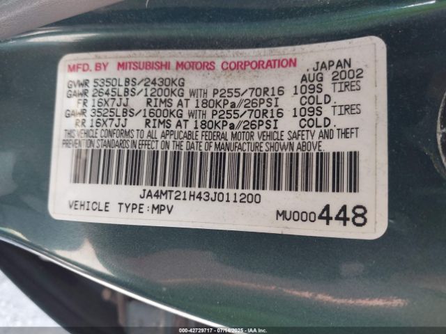 2003 MITSUBISHI MONTERO SPORT JA4MT21H43J011200 Photo 8