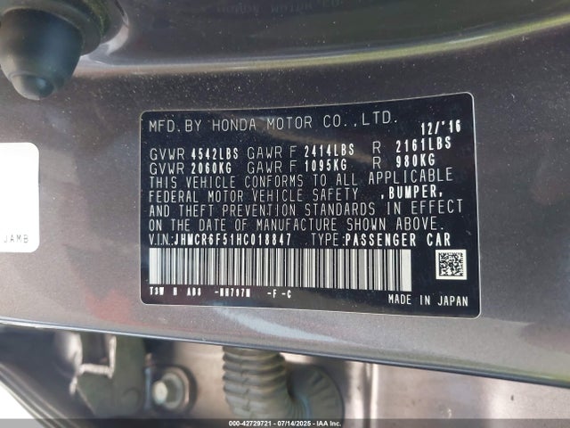 JHMCR6F51HC018847 Honda lfa1