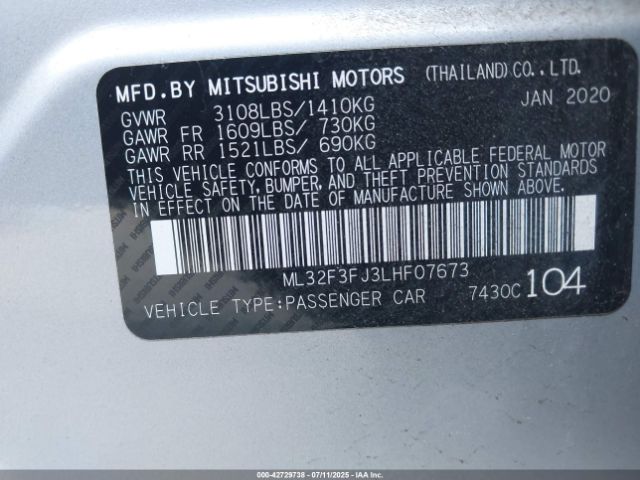 2020 MITSUBISHI MIRAGE G4 ML32F3FJ3LHF07673 Photo 8