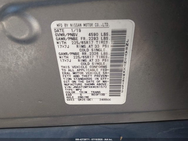 JN8AT2MTXKW261572 Nissan 2019
