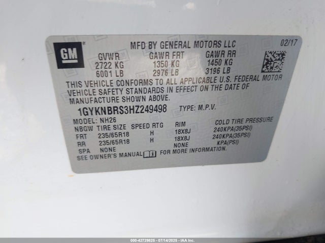 2017 CADILLAC XT5 1GYKNBRS3HZ249498 Photo 8