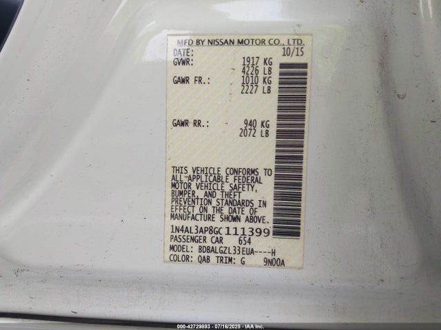 1N4AL3AP8GC111399 Nissan 2016