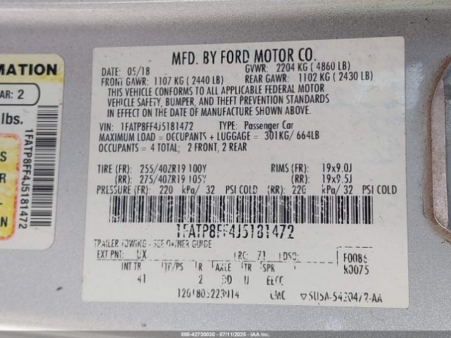 2018 FORD MUSTANG 1FATP8FF4J5181472 Photo 8