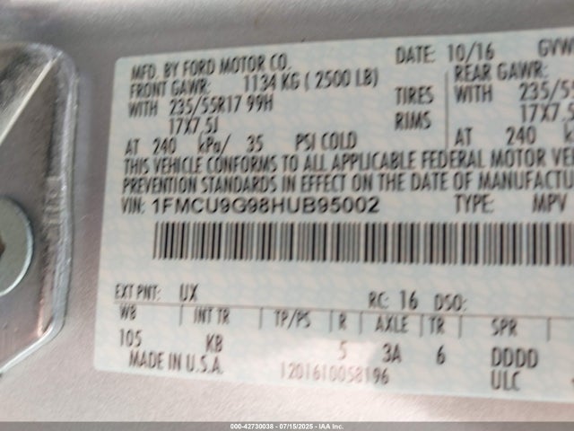 Ford 2017 2017 1FMCU9G98HUB95002 Image 9