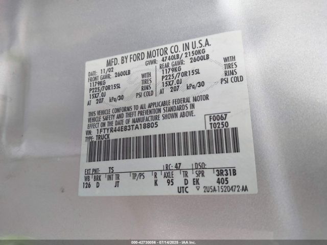 2003 FORD RANGER 1FTYR44E83TA18805 Photo 8