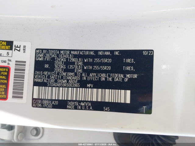 5TDADAB59RS003965 Toyota t24a-fts, 1zm+1ym