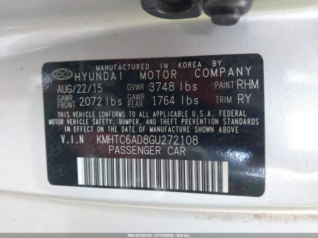 2016 HYUNDAI VELOSTER KMHTC6AD8GU272108 Photo 8