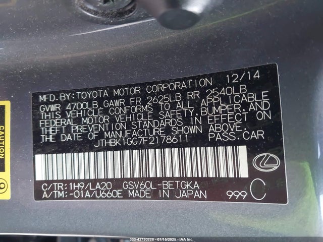 Lexus 2gr-fe 2015 JTHBK1GG7F2178611 Image 9