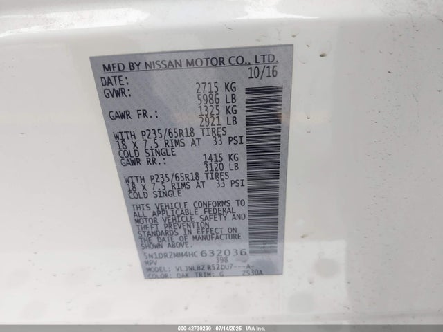 5N1DR2MM4HC632036 Nissan 2017