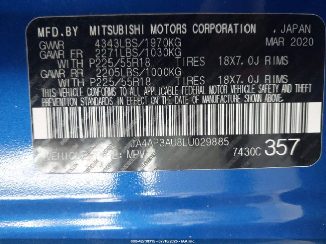 2020 MITSUBISHI OUTLANDER SPORT JA4AP3AU8LU029885 Photo 8