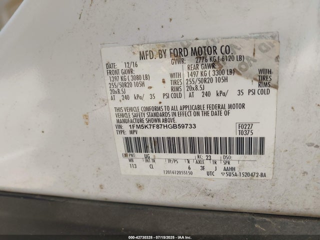 1FM5K7F87HGB59733 Ford 3.5l ti-vct