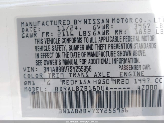 3N1AB8BV7SY255956 Nissan 2025