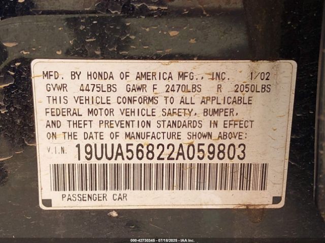 2002 ACURA TL 19UUA56822A059803 Photo 8