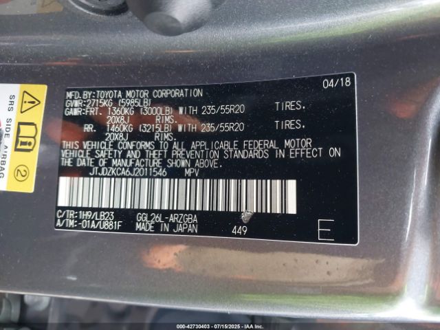 2018 LEXUS RX 350L JTJDZKCA6J2011546 Photo 8
