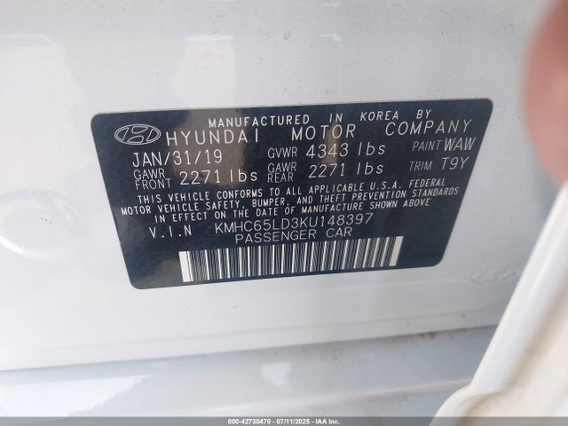 KMHC65LD3KU148397 Hyundai 2019