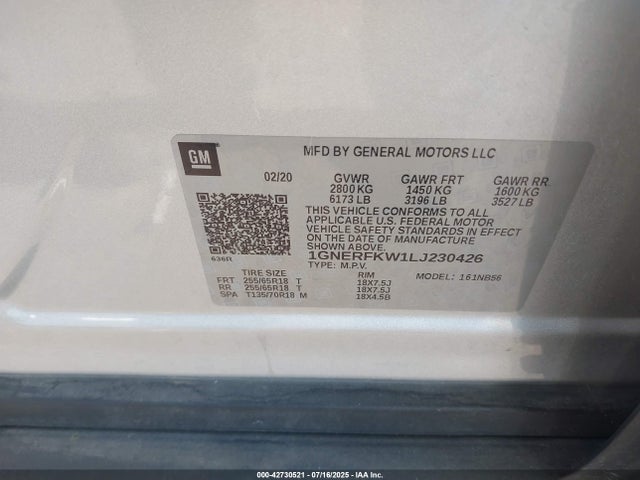 1GNERFKW1LJ230426 Chevrolet lfy - spark ignited direct injection, atss, gen 1