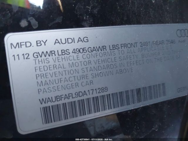 2013 AUDI A4 WAUBFAFL9DA171289 Photo 8